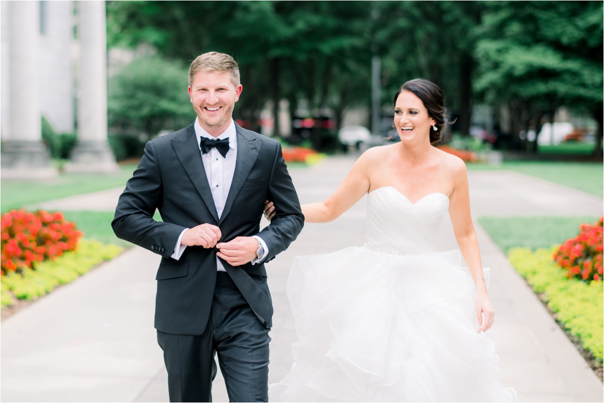 bride and groom photos at the federal reserve in atlanta
