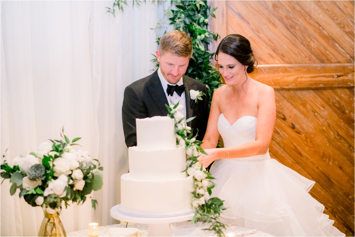 wedding reception at the foundry at puritan mill, cake cutting