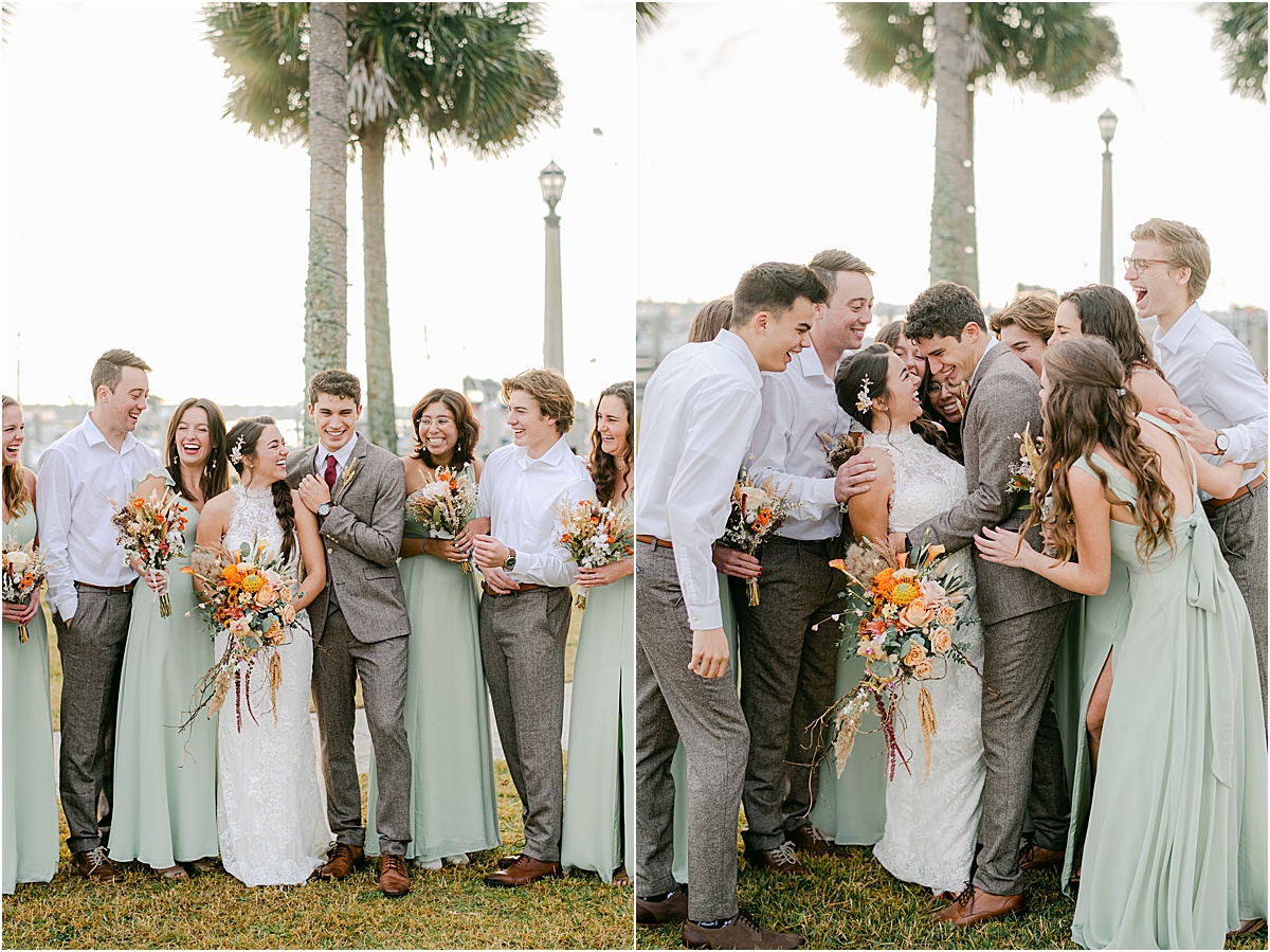 playful wedding party in downtown saint augustine