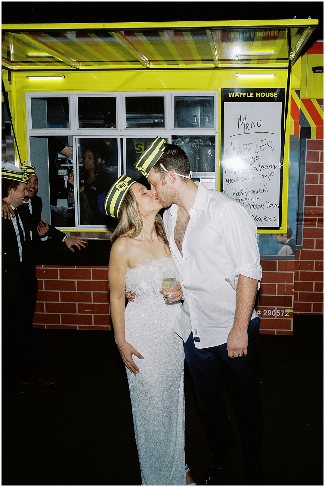 bride and groom with waffle house