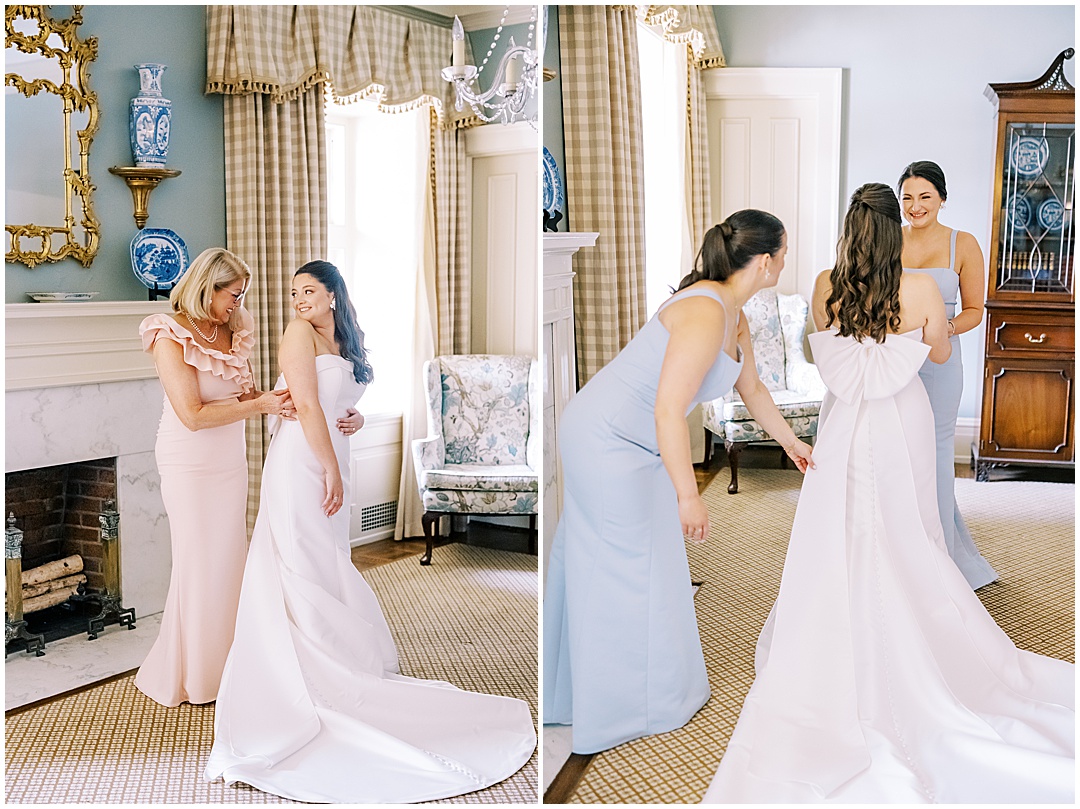 bride getting ready photos with mom and sisters