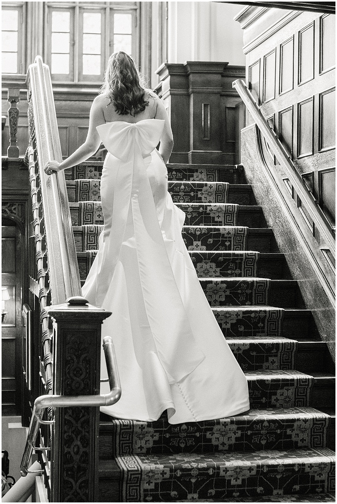 bride walking up stairs