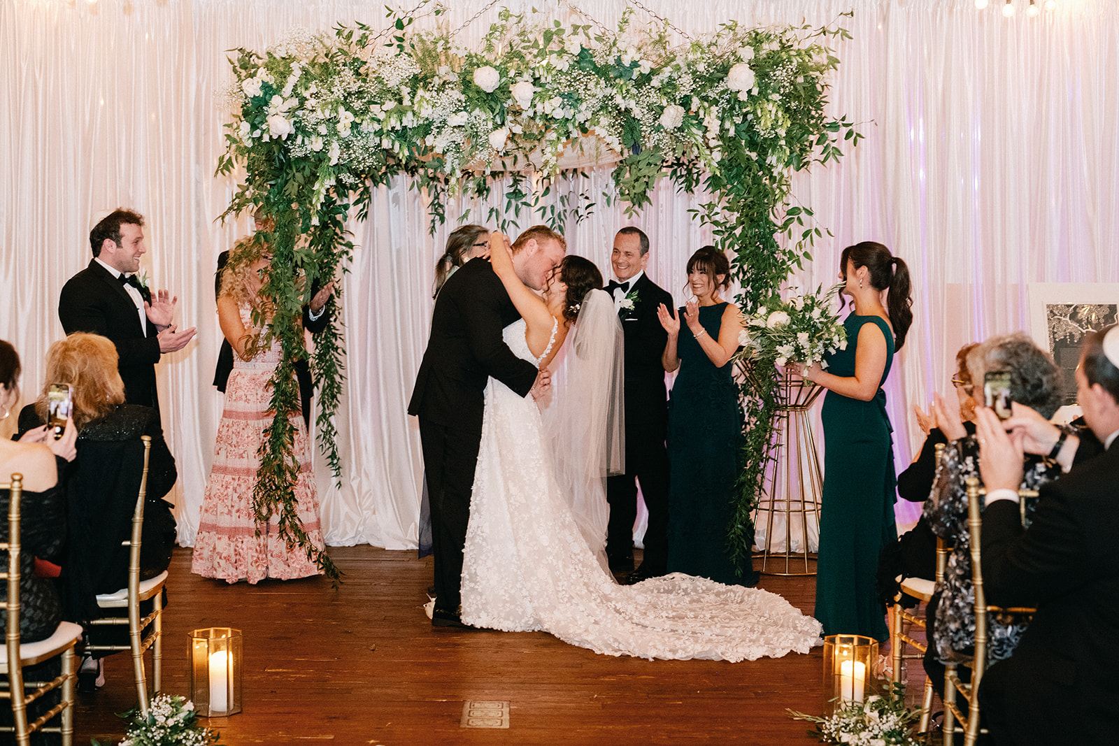 Bride and Groom First Kiss at Summerour Studio Wedding
