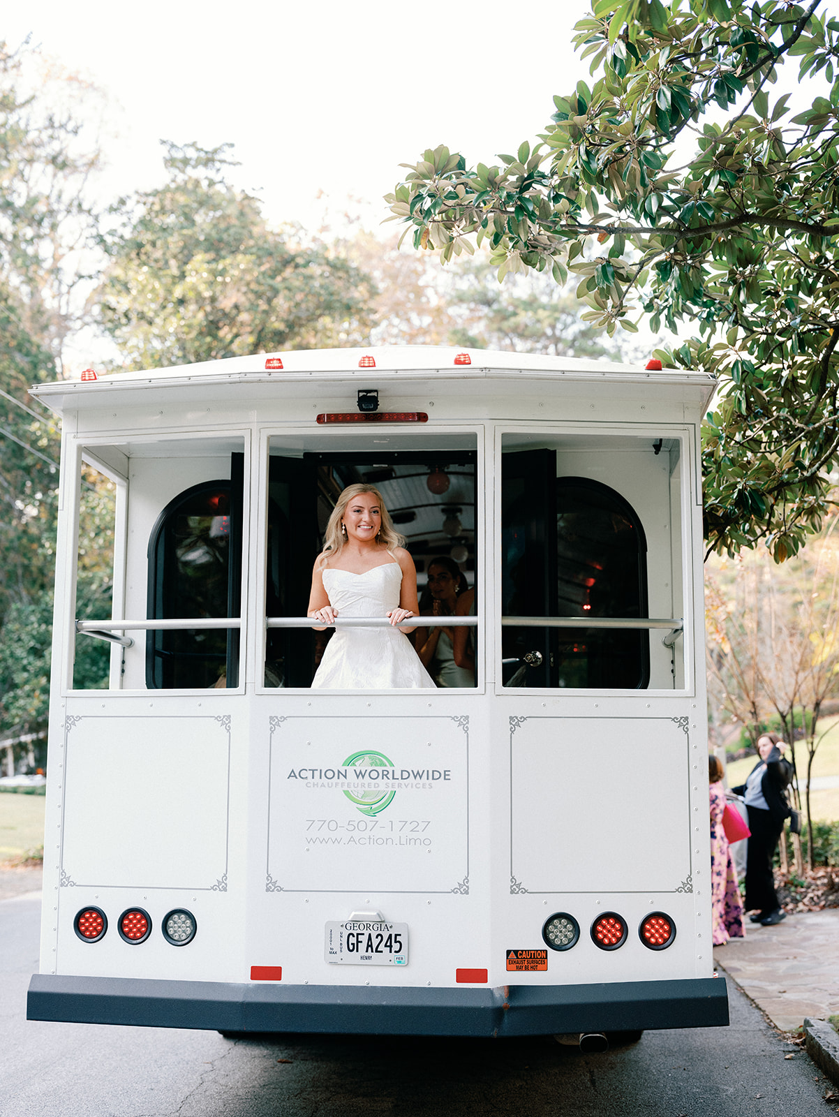 Bride on Trolley for Atlanta Wedding
