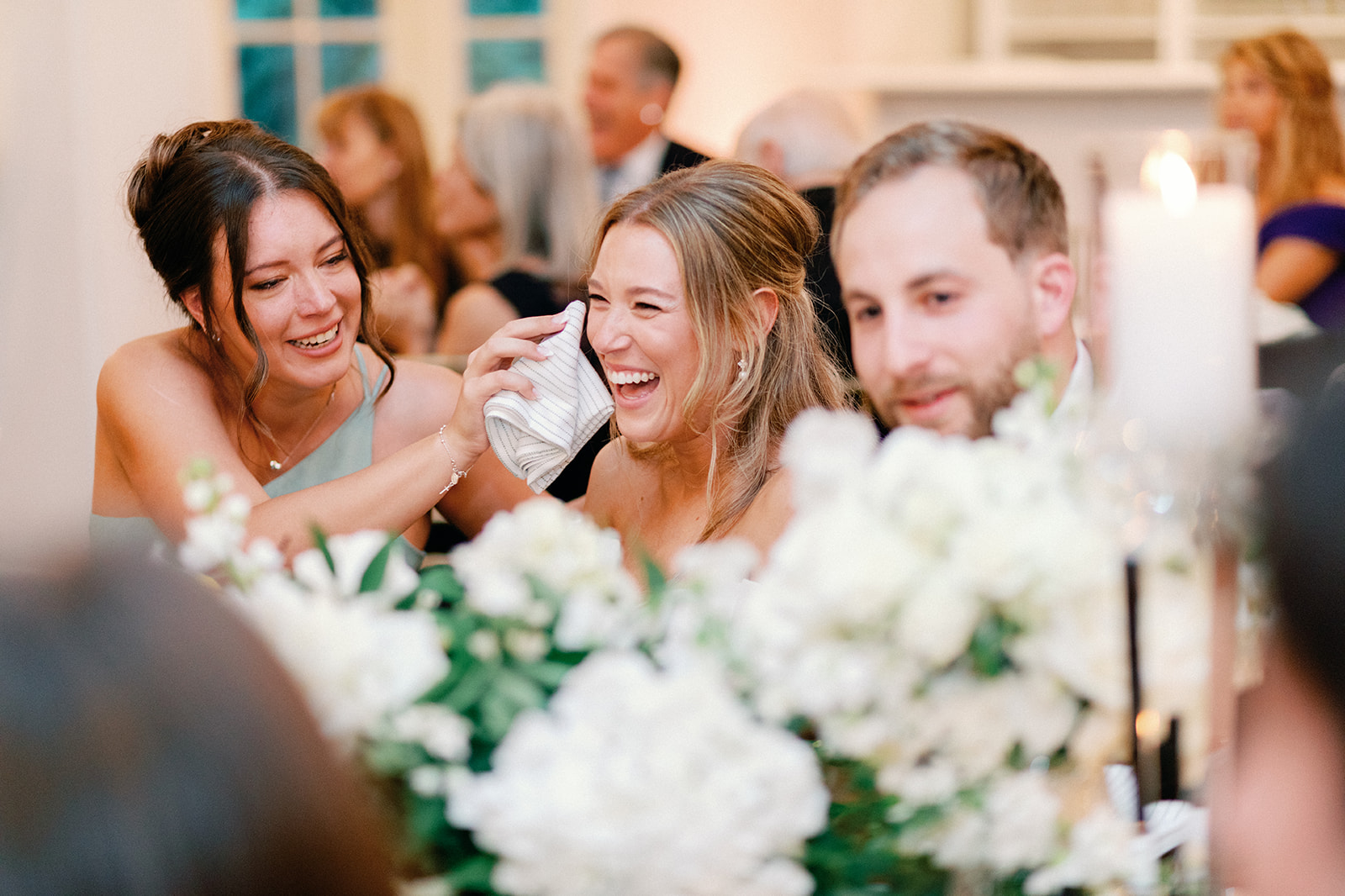Bride Crying at Wedding Reception