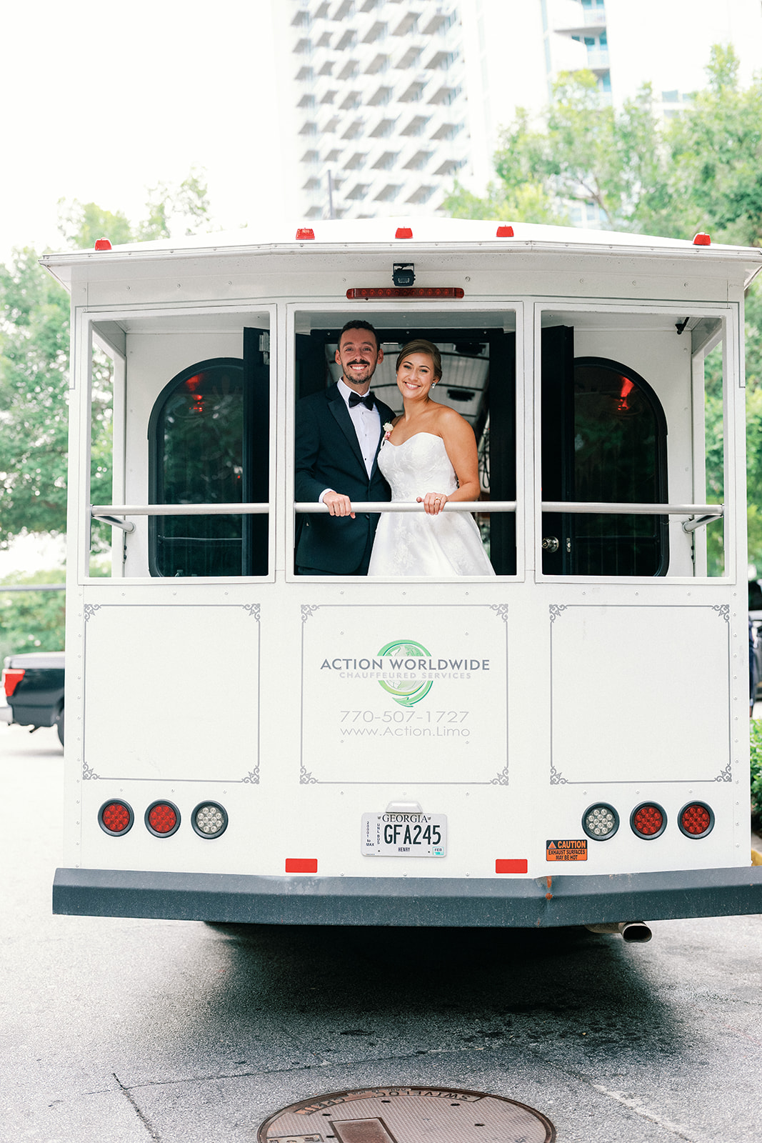Bride and Groom Ride Trolley for Atlanta Wedding