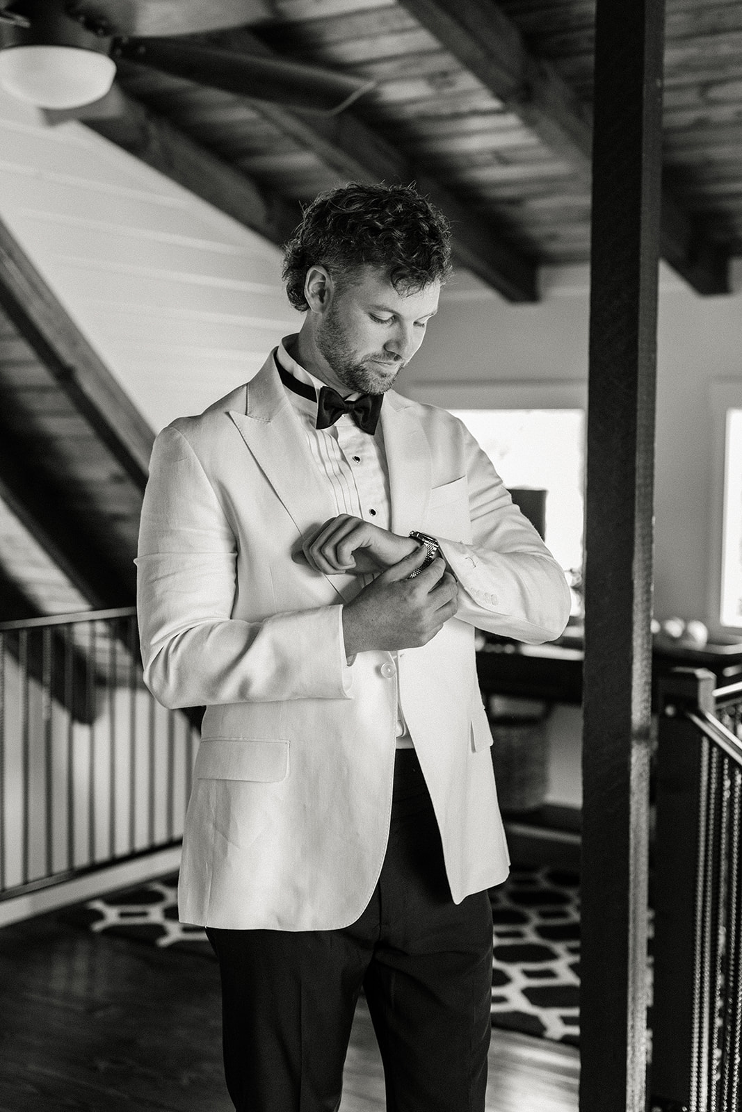 Groom Getting Ready for Wedding at The Tate House