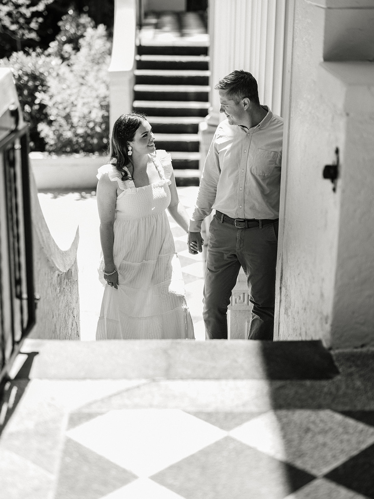 Engagement Photo Locations in Atlanta - 6 Outdoor Spaces for Stunning Photos - engagement photo locations in atlanta Bride and Groom to be Walk and Hold Hands During Photoshoot at Cator Woolford Gardens