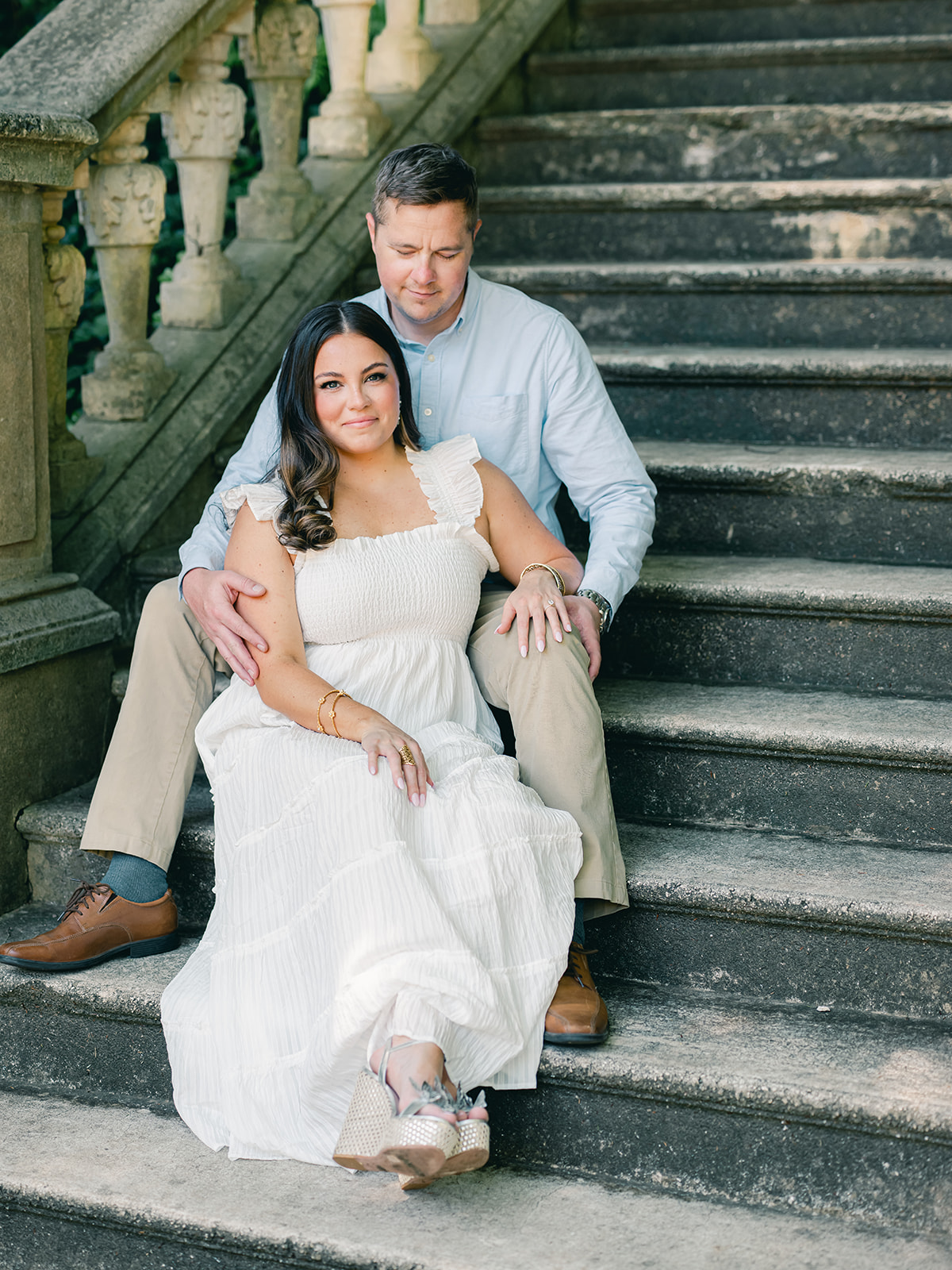 Engagement Photo Locations in Atlanta - 6 Outdoor Spaces for Stunning Photos - engagement photo locations in atlanta Engaged Couple Sitting on Steps at Cator Woolford Gardens