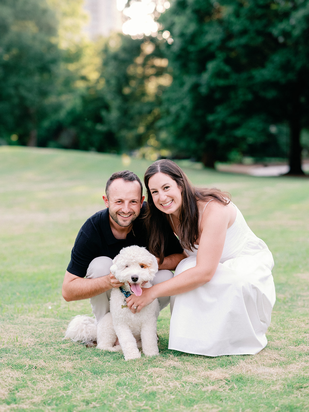 Engagement Photo Locations in Atlanta - 6 Outdoor Spaces for Stunning Photos - engagement photo locations in atlanta Couple Pose with Dog for Fun Engagement Photoshoot in Atlanta