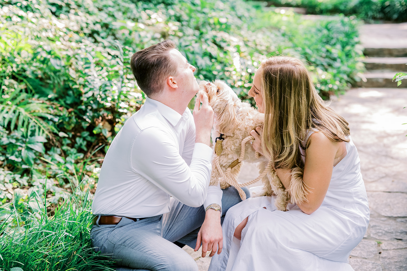 Engagement Photo Locations in Atlanta - 6 Outdoor Spaces for Stunning Photos - engagement photo locations in atlanta Couple Play with Dog in Park for Engagement Photoshoot