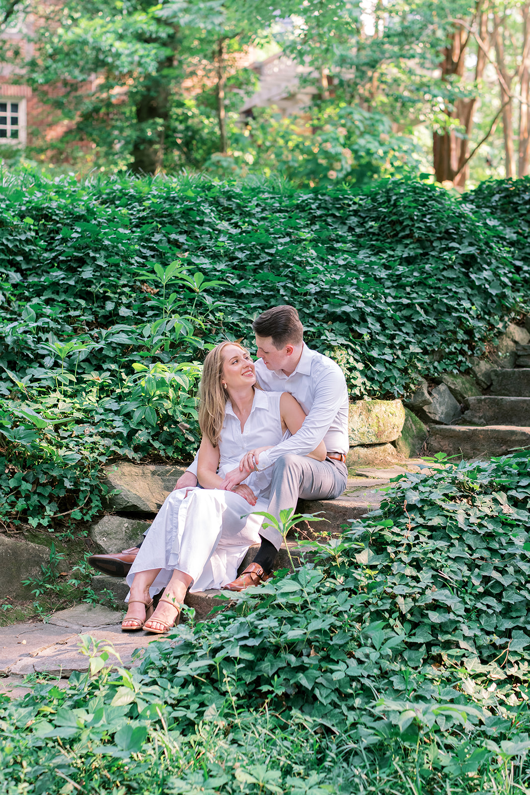 Engagement Photo Locations in Atlanta - 6 Outdoor Spaces for Stunning Photos - engagement photo locations in atlanta Couple Sit on Stone Stairs in Winn Park for Engagement Photos